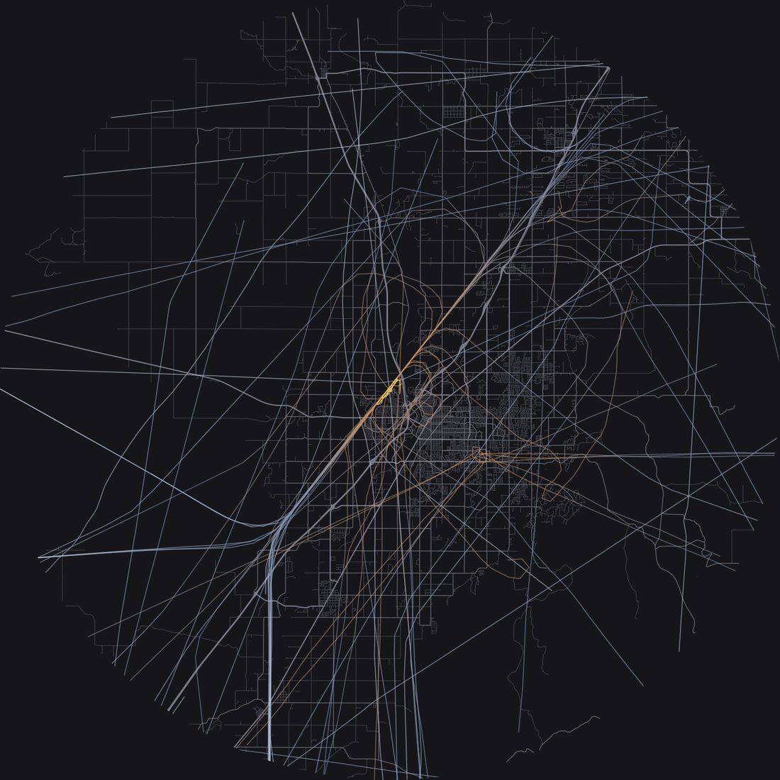 Every aircraft below 15,000 feet within 28 km of Idaho Falls Regional Airport on Sunday, March 22, 2026, over the street map