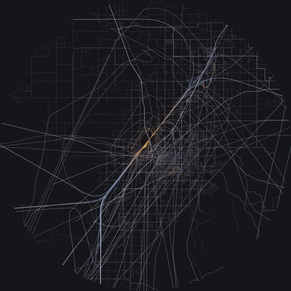 Every aircraft below 15,000 feet within 28 km of Idaho Falls Regional Airport on Tuesday, April 7, 2026, over the street map