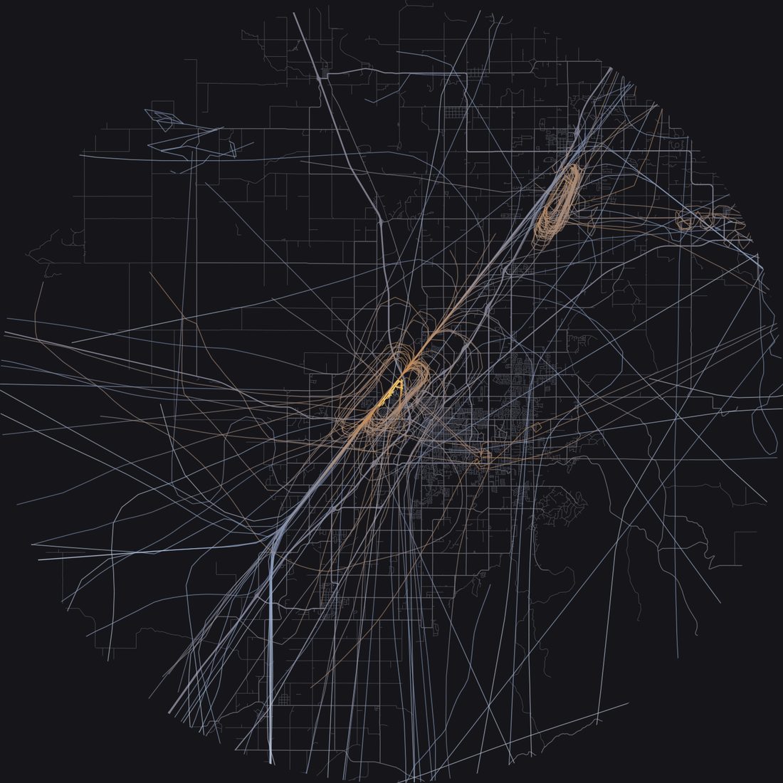 Every aircraft below 15,000 feet within 28 km of Idaho Falls Regional Airport on Thursday, April 9, 2026, over the street map