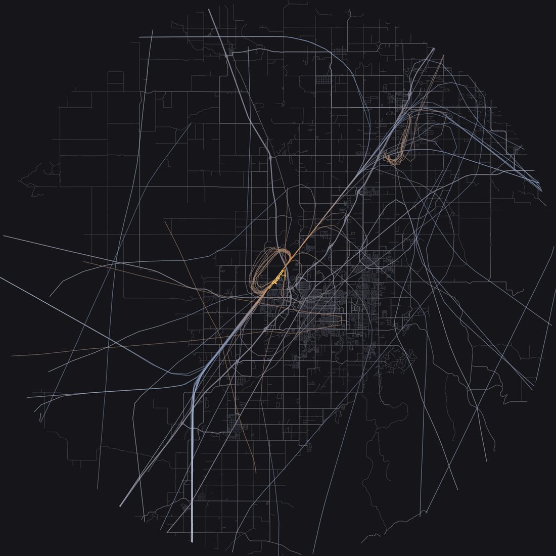 Every aircraft below 15,000 feet within 28 km of Idaho Falls Regional Airport on Monday, April 13, 2026, over the street map