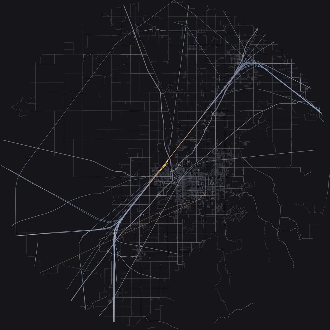 Every aircraft below 15,000 feet within 28 km of Idaho Falls Regional Airport on Thursday, April 16, 2026, over the street map