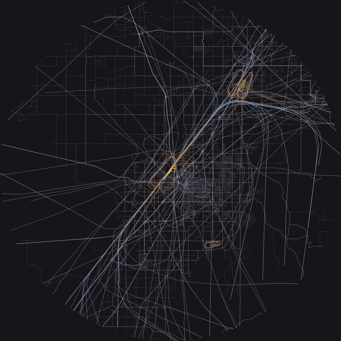 Every aircraft below 15,000 feet within 28 km of Idaho Falls Regional Airport on Sunday, April 19, 2026, over the street map