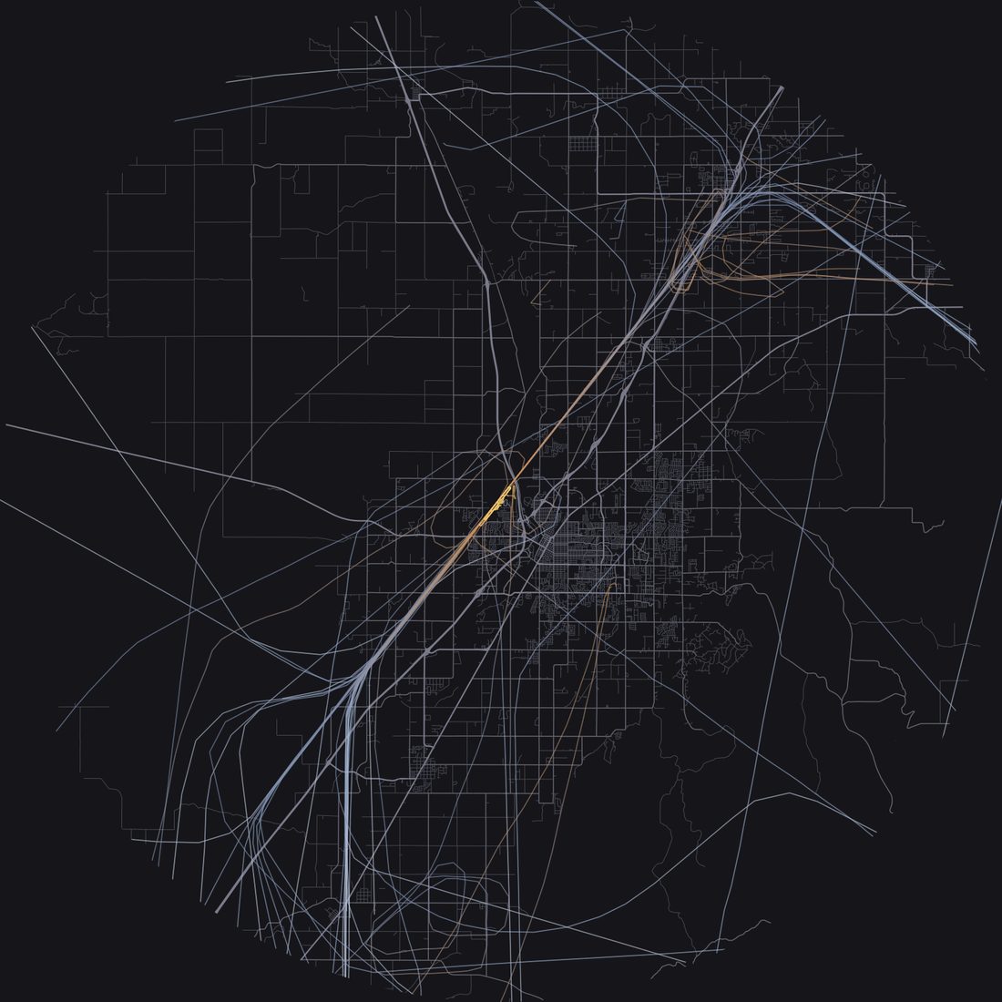 Every aircraft below 15,000 feet within 28 km of Idaho Falls Regional Airport on Monday, April 27, 2026, over the street map
