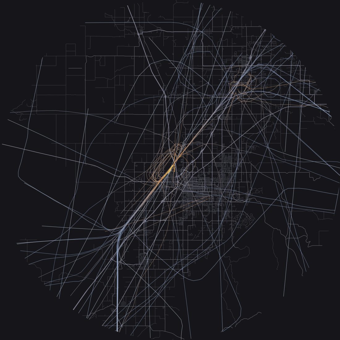 Every aircraft below 15,000 feet within 28 km of Idaho Falls Regional Airport on Sunday, May 3, 2026, over the street map