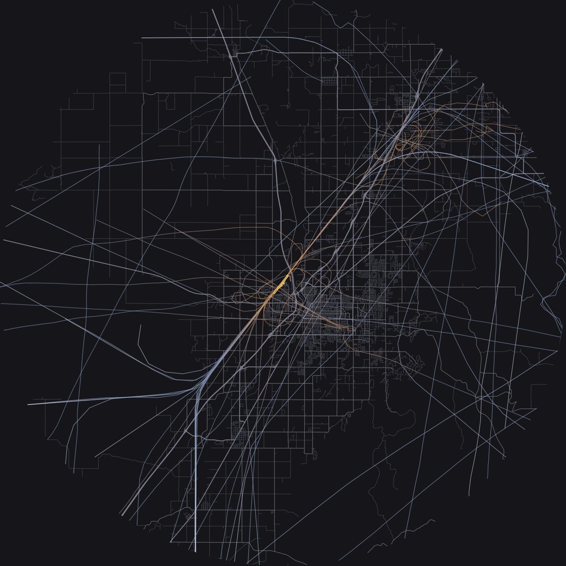 Every aircraft below 15,000 feet within 28 km of Idaho Falls Regional Airport on Sunday, May 10, 2026, over the street map