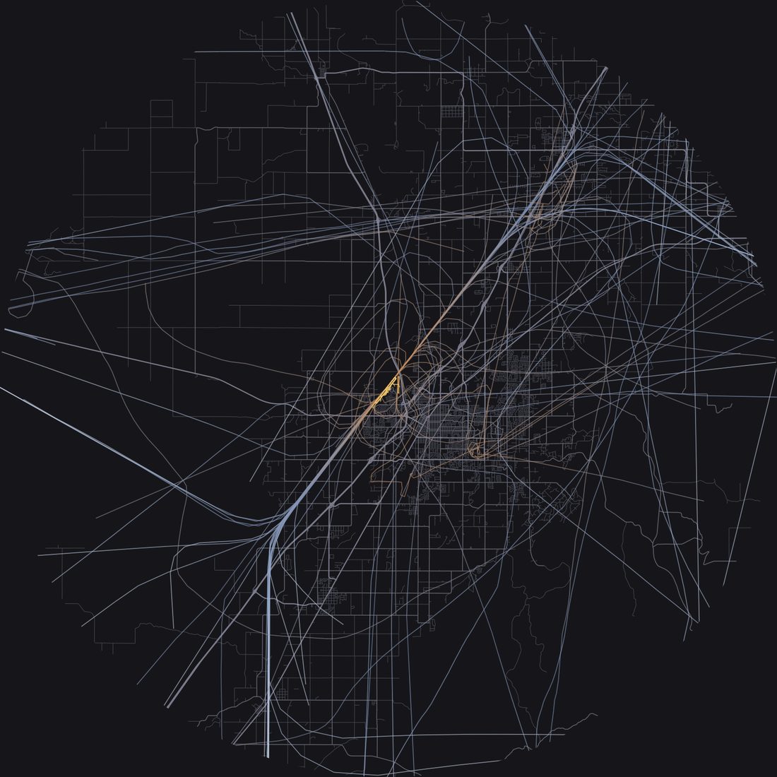 Every aircraft below 15,000 feet within 28 km of Idaho Falls Regional Airport on Saturday, June 6, 2026, over the street map