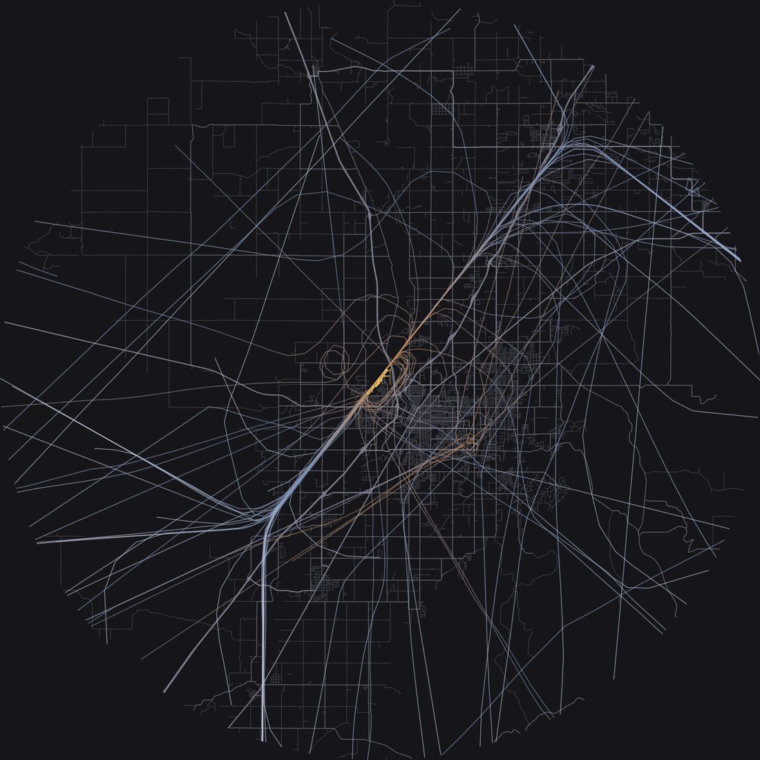 Every aircraft below 15,000 feet within 28 km of Idaho Falls Regional Airport on Sunday, June 7, 2026, over the street map