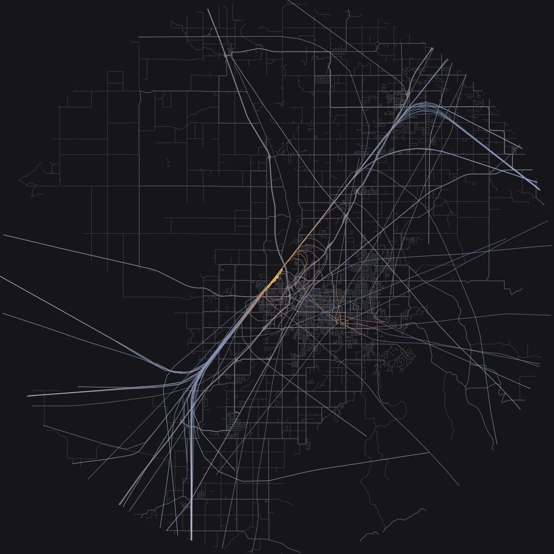 Every aircraft below 15,000 feet within 28 km of Idaho Falls Regional Airport on Tuesday, June 9, 2026, over the street map