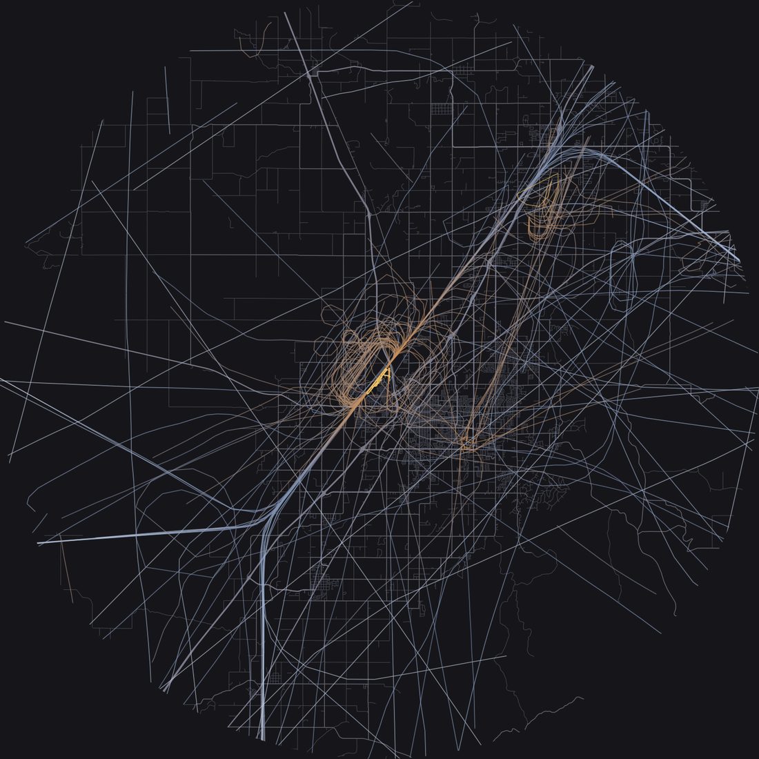 Every aircraft below 15,000 feet within 28 km of Idaho Falls Regional Airport on Thursday, July 2, 2026, over the street map
