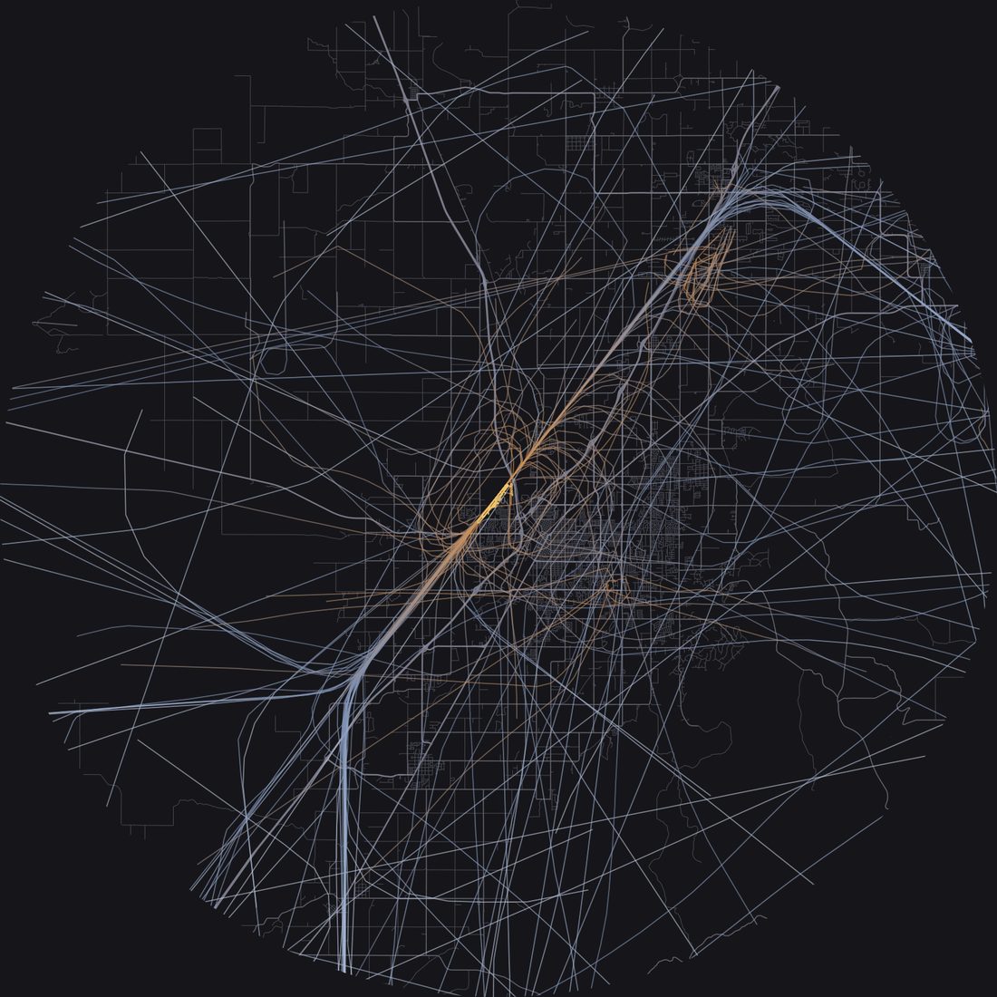 Every aircraft below 15,000 feet within 28 km of Idaho Falls Regional Airport on Thursday, July 16, 2026, over the street map