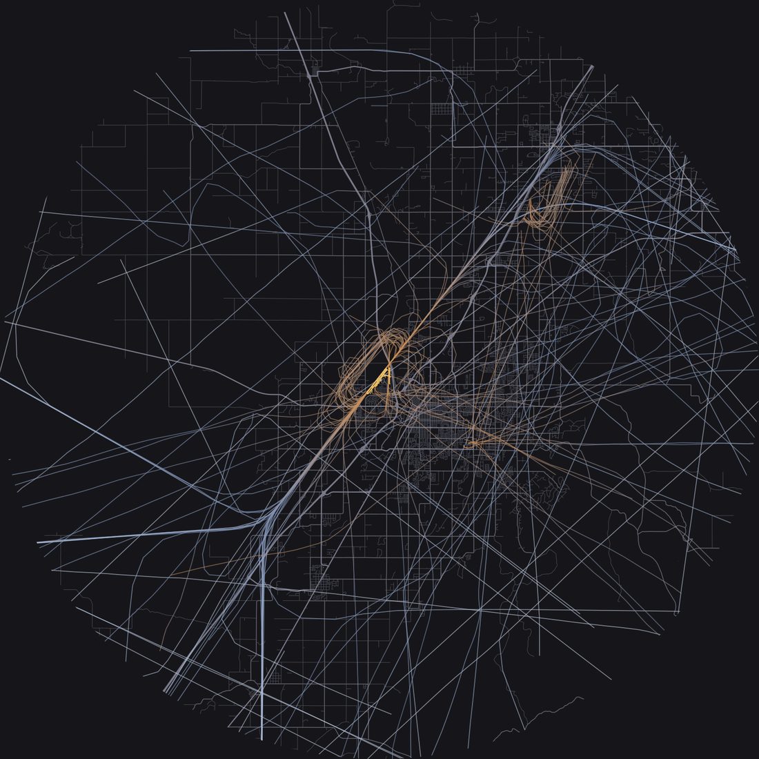 Every aircraft below 15,000 feet within 28 km of Idaho Falls Regional Airport on Saturday, July 25, 2026, over the street map