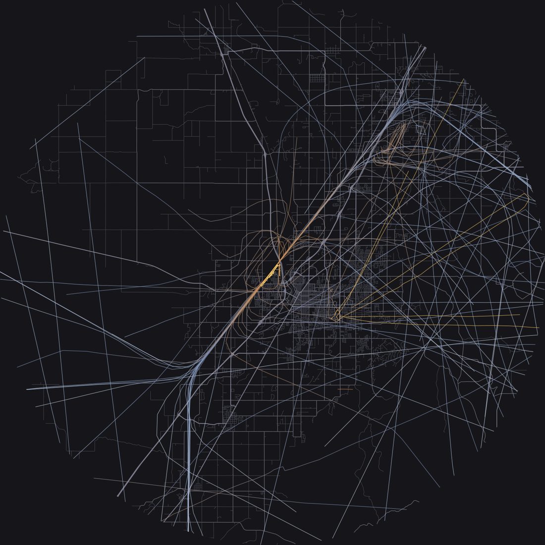 Every aircraft below 15,000 feet within 28 km of Idaho Falls Regional Airport on Sunday, August 23, 2026, over the street map