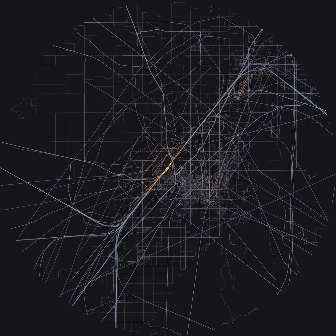 Every aircraft below 15,000 feet within 28 km of Idaho Falls Regional Airport on Monday, August 24, 2026, over the street map