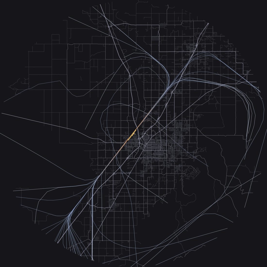 Every aircraft below 15,000 feet within 28 km of Idaho Falls Regional Airport on Sunday, October 11, 2026, over the street map